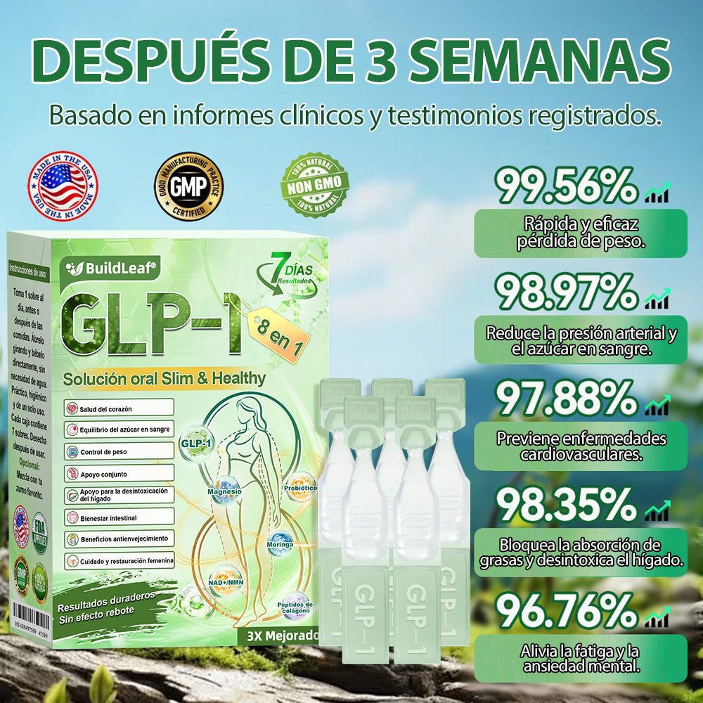 𝐁𝐮𝐢𝐥𝐝𝐋𝐞𝐚𝐟® 𝑮𝑳𝑷-1 𝐅𝐢𝐭 & 𝐕𝐢𝐭𝐚𝐥 8 en 1 𝐒𝐨𝐥𝐮𝐜𝐢ó𝐧 𝐎𝐫𝐚𝐥✨ (Solo una vez al día, cambios visibles en 7 días) Para obesidad, salud cardiovascular, diabetes, apnea del sueño, salud intestinal, problemas articulares y más